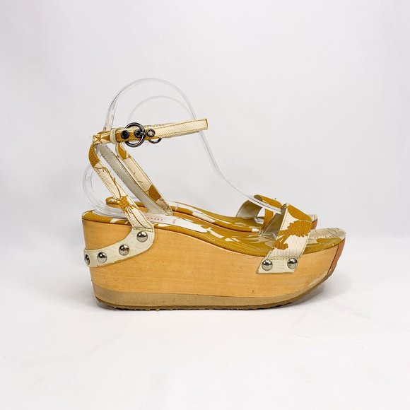 Miu Miu Shoes - MIU MIU Yellow White Floral Wooden Ankle Clogs